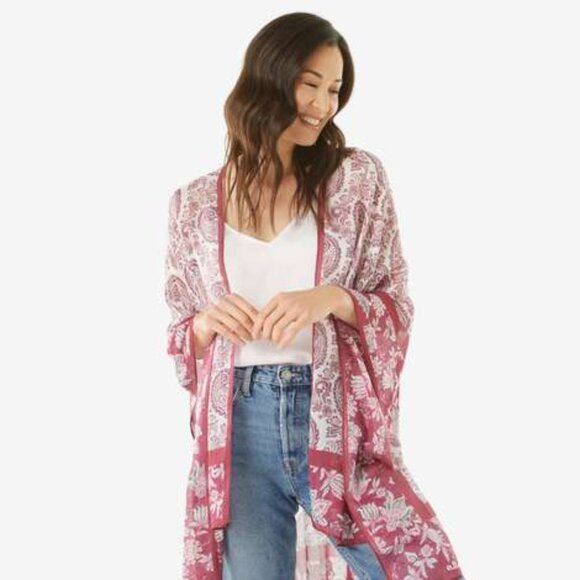 Rebecca Minkoff Pretty Paisly Ruana Kimono Cover Up Floral Tassels O/S - Picture 1 of 8